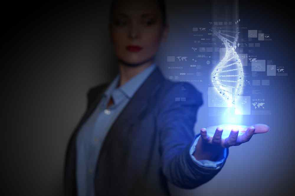 DNA science background with business person on the background 
