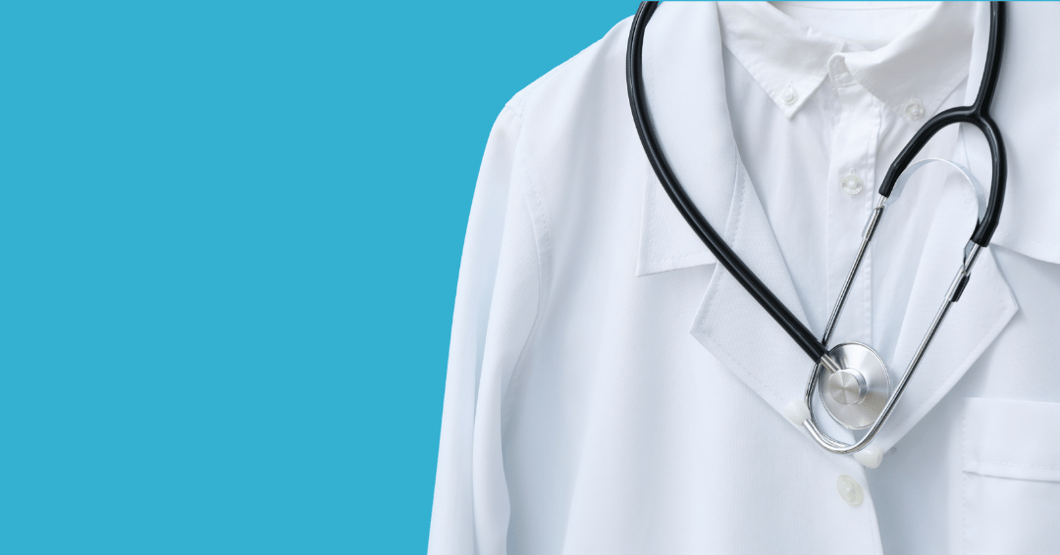 Doctor's coat and stethoscope, biotech branding  