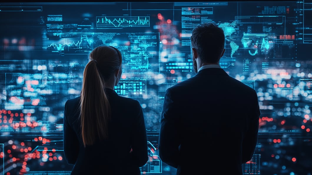 Futuristic marketing analytics computers high tech graphic overlay  