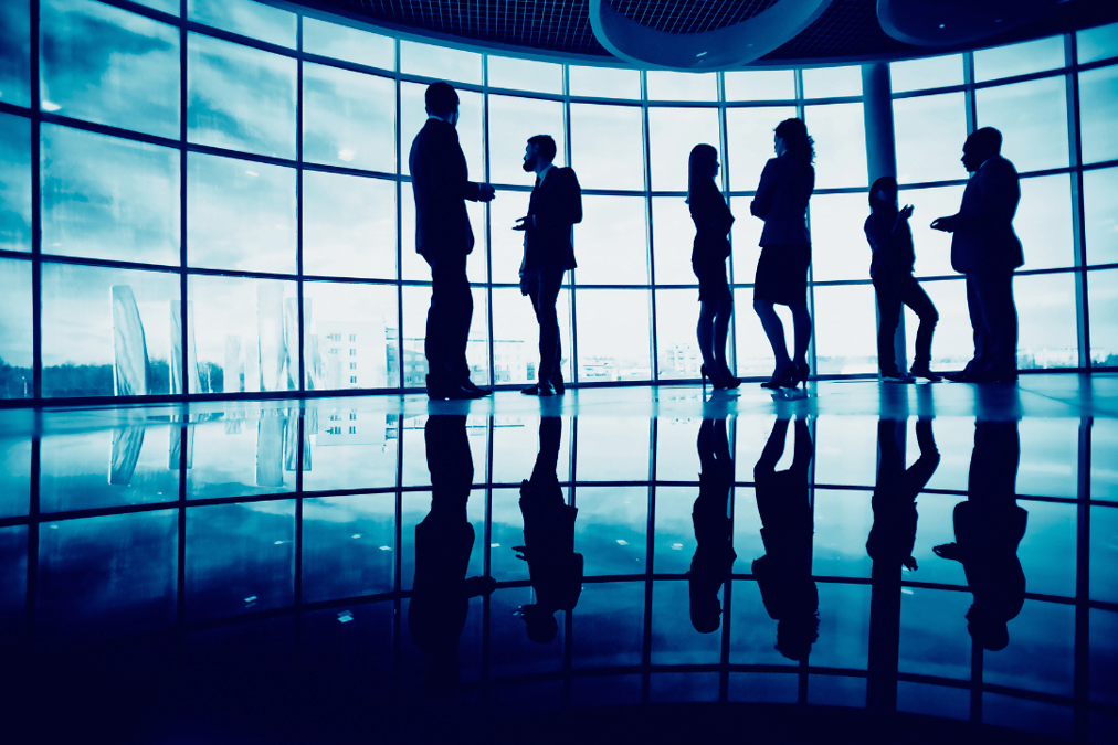 Pr healthcare marketing business contacts chatting with one another 