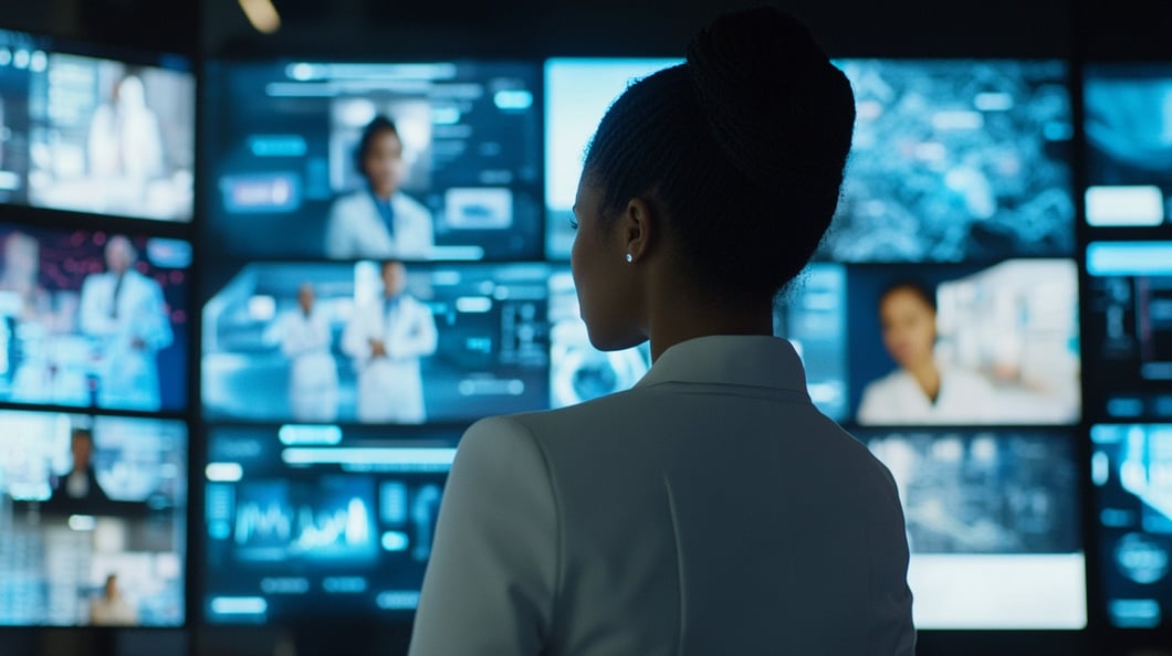 Business person looking at website homepages for health tech company pr marketing 